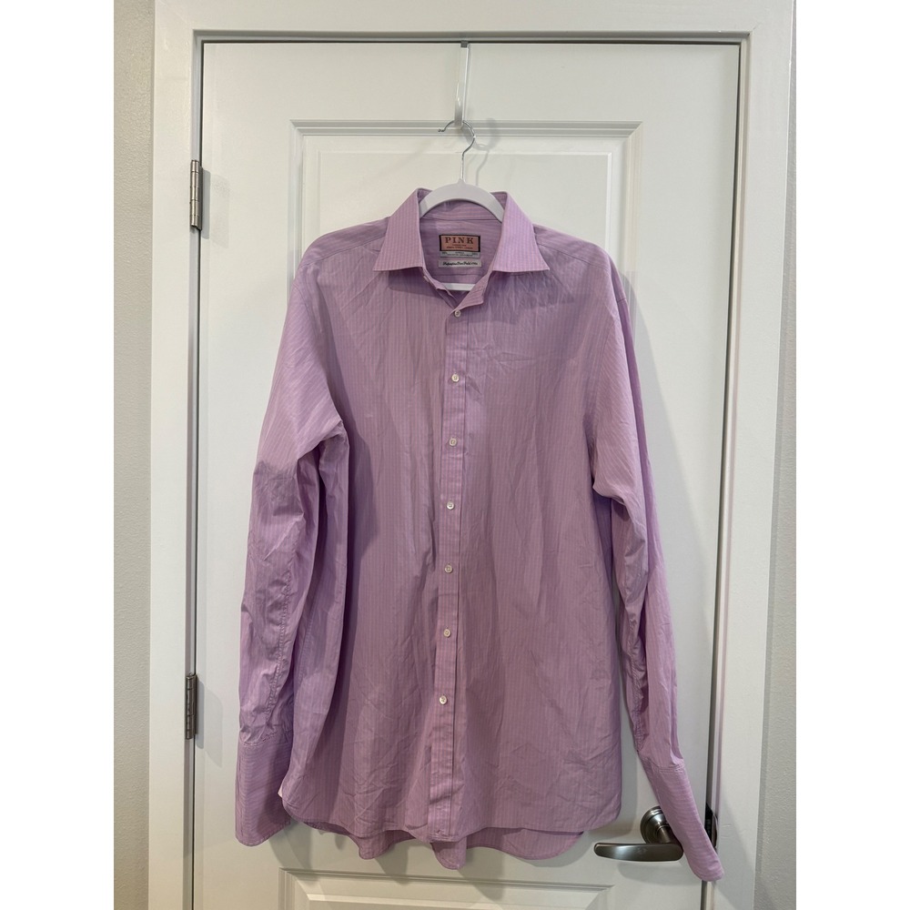 Thomas Pink Mens Superfine 170s Striped Dress Shirt Lavender Orange 16.5 36.5 - Picture 1 of 6
